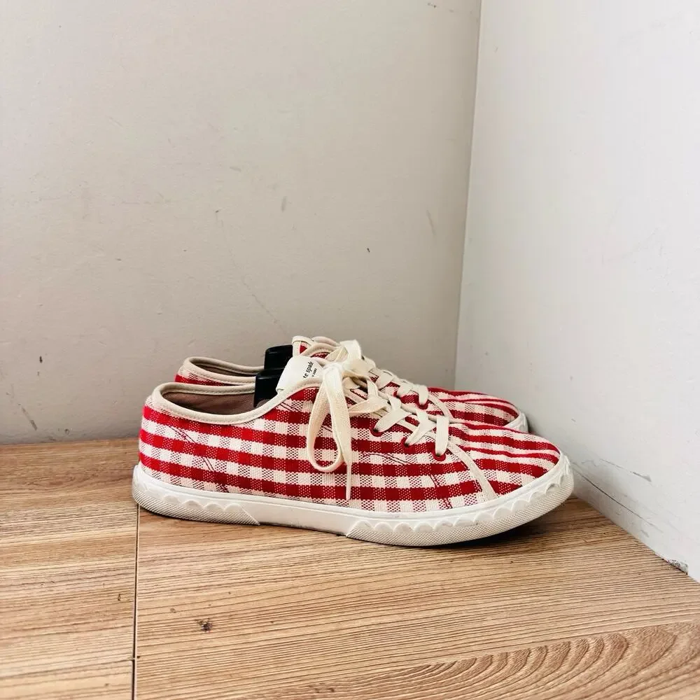 Kate Spade Vale Red And White Checkered Sneakers Women’s Size 10